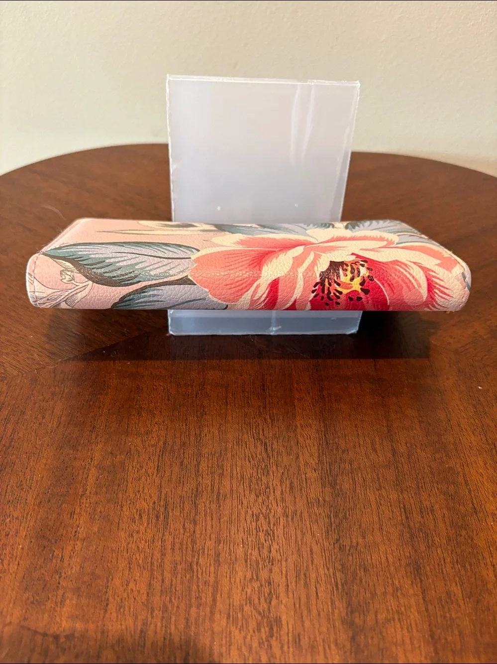 Floral Zip-Around Wallet Dusty Pink burgundy, green yellow cream/gold tone black